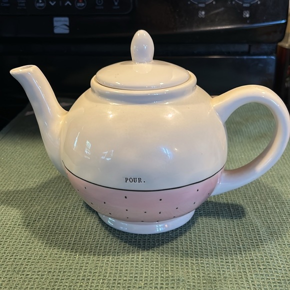 Rae Dunn Artisan Collection by Magenta Polka Dot Pink ‘POUR’ Teapot - Picture 2 of 7